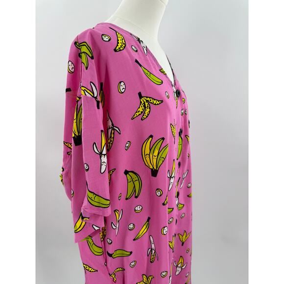 Nooworks Boobie Banana Pink Shirt Dress Shortsleeve Button up 3XL Plus size NWT - Picture 3 of 11